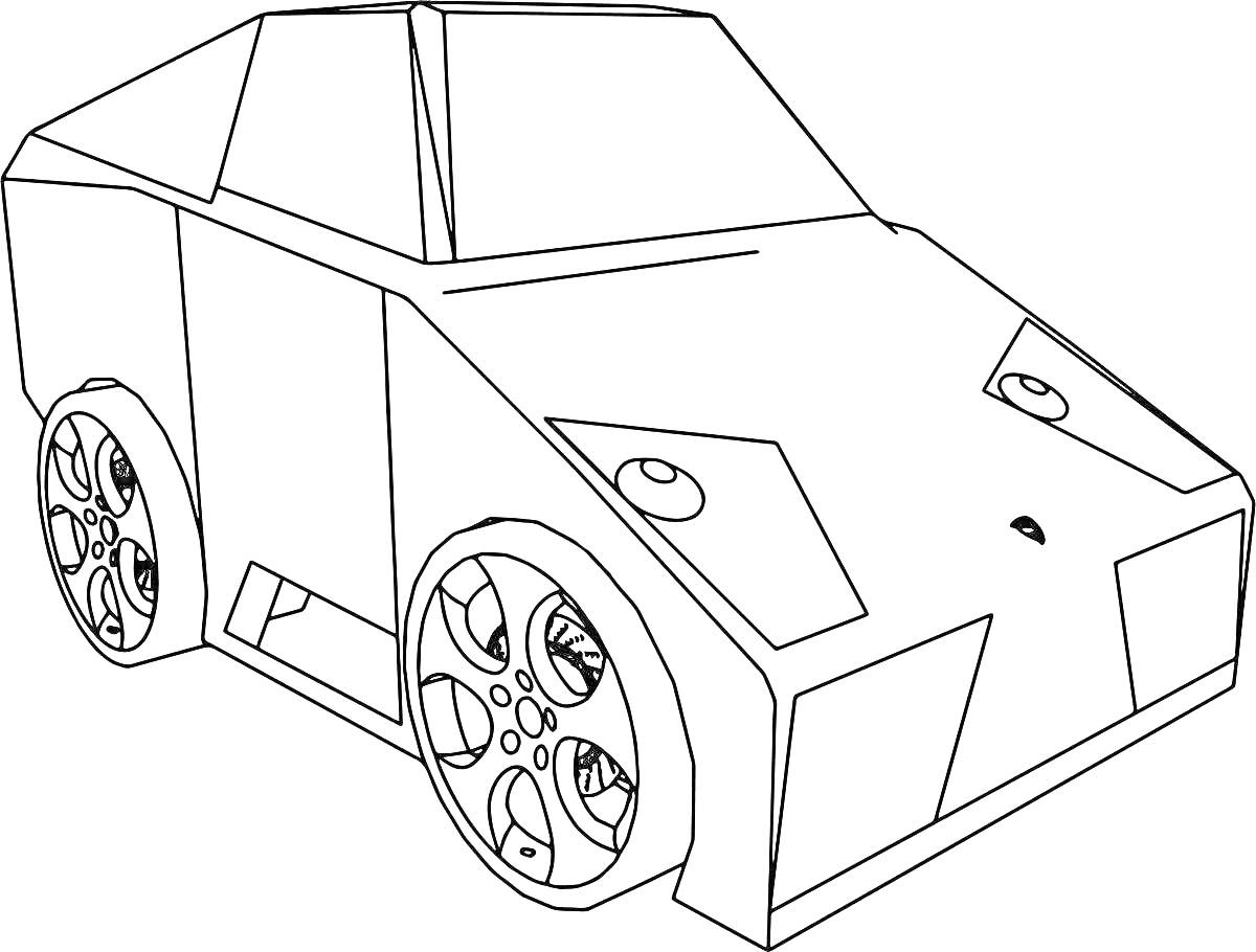 Раскраска Автомобиль Ламборгини со сплошными линиями и трехслойными колесами