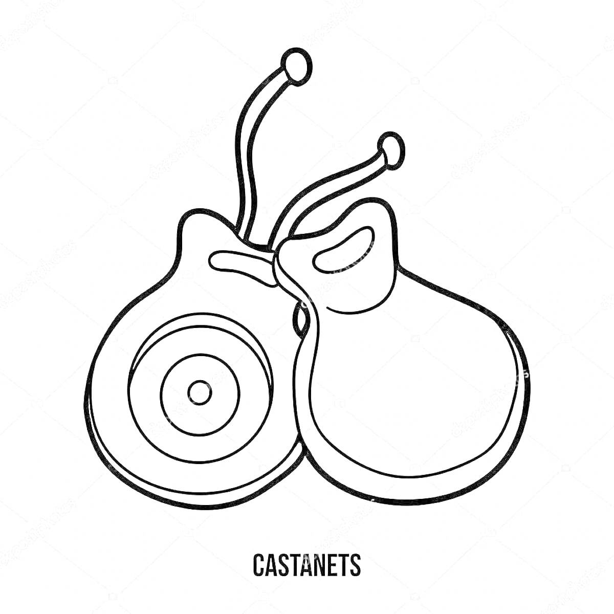 Раскраска Кастаньеты: пара связанных веревочкой деревянных пластинок