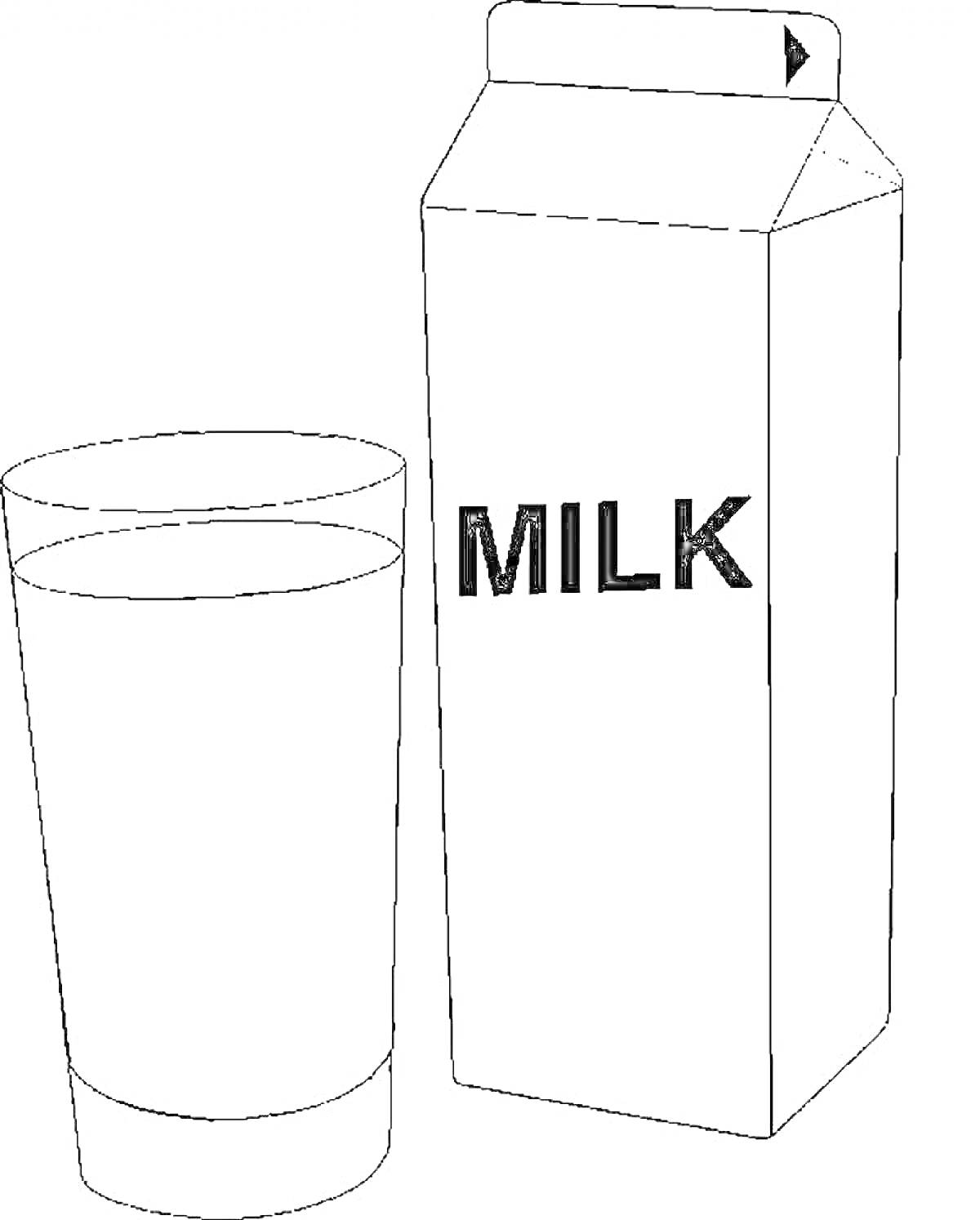 На раскраске изображено: Молоко, Стакан, Коробка, Напиток, Упаковка, Еда, Продукты