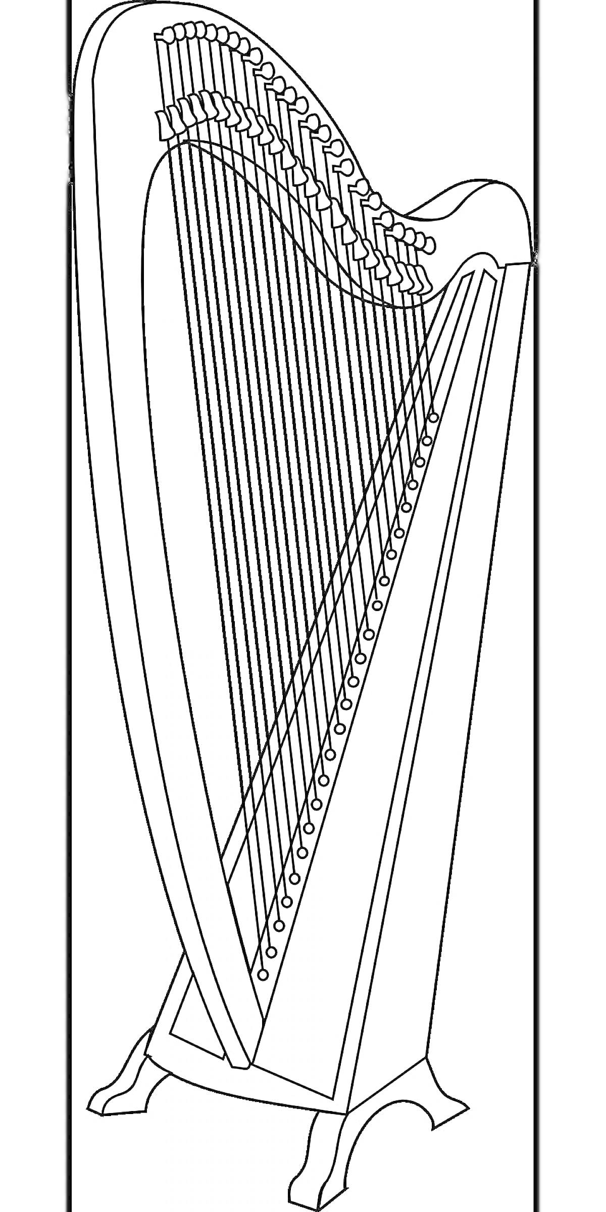 Раскраска Арфа с детализированной струной и стойкой