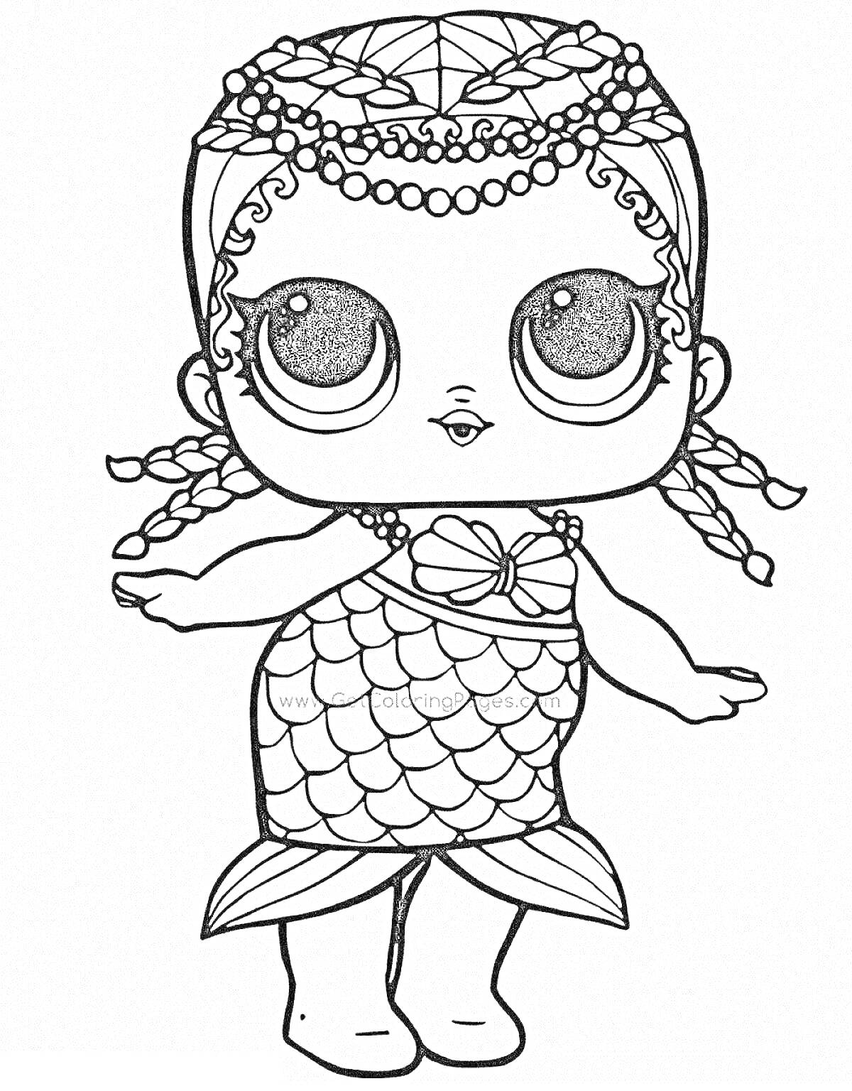 Раскраска Кукла ЛОЛ в наряде русалки с косичками