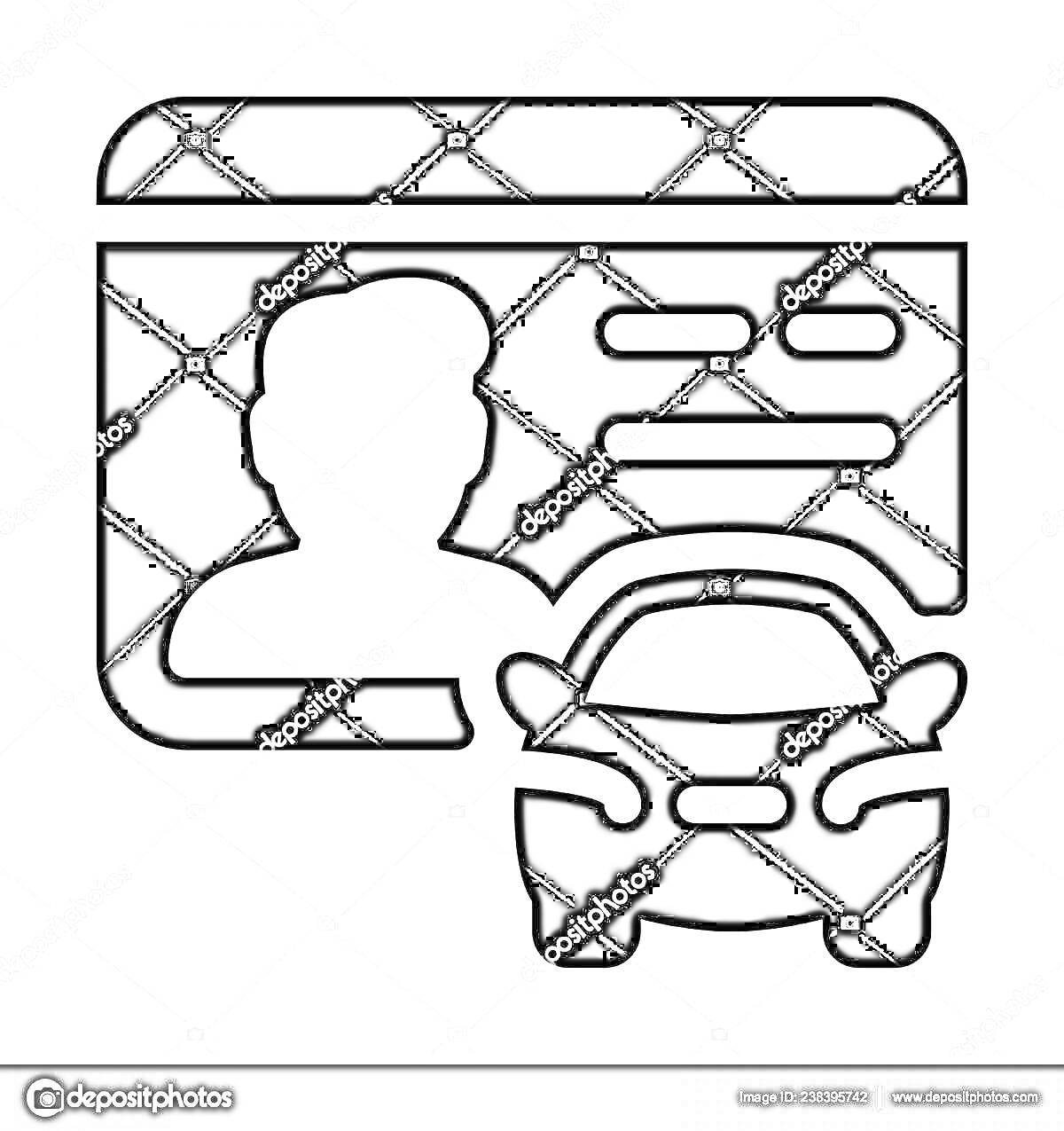 Раскраска Водительские права с изображением автомобиля и фотографии человека