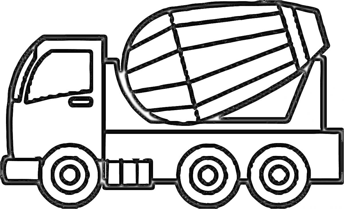 Раскраска Бетономешалка с кабиной и тремя колесами