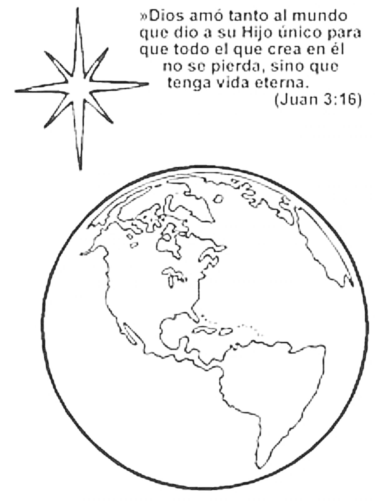 На раскраске изображено: Земля, Мир, Континенты, Цитата, Христианство, Религия, Северная Америка, Южная Америка
