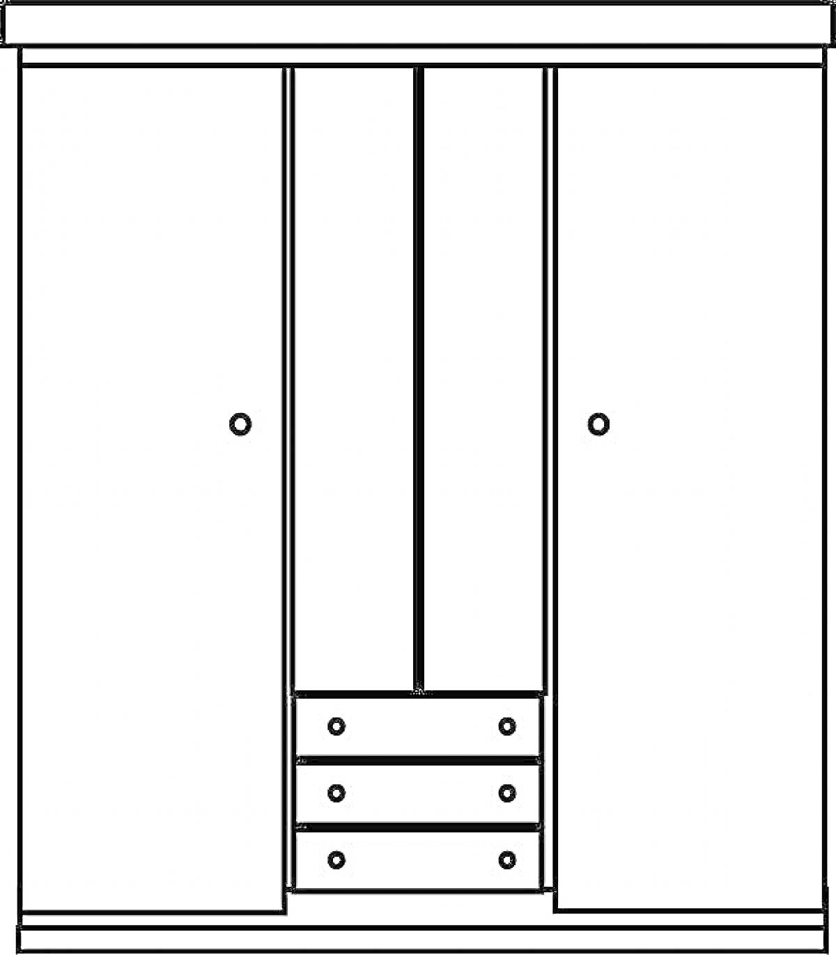 Раскраска Шкаф для детей с двумя дверцами и четырьмя выдвижными ящиками