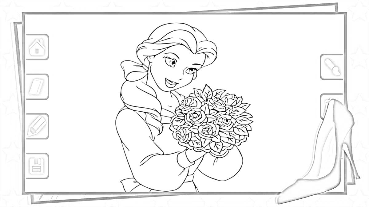 Раскраска Девушка с букетом цветов