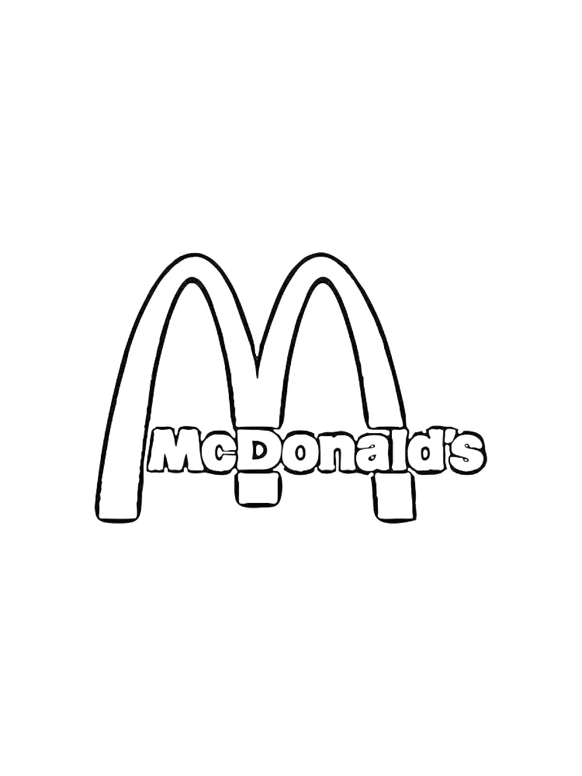 Раскраска Логотип Макдональдс с двойной аркой и надписью McDonald's
