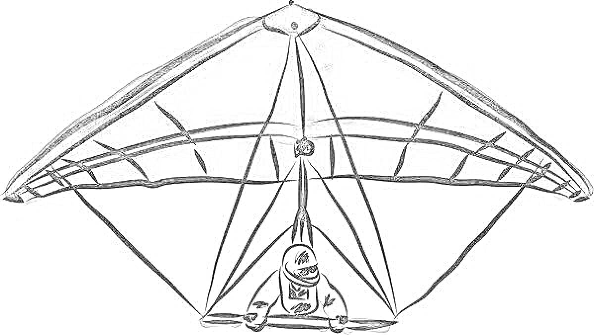 На раскраске изображено: Дельтаплан, Человек, Полет, Небо, Спорт, Оборудование
