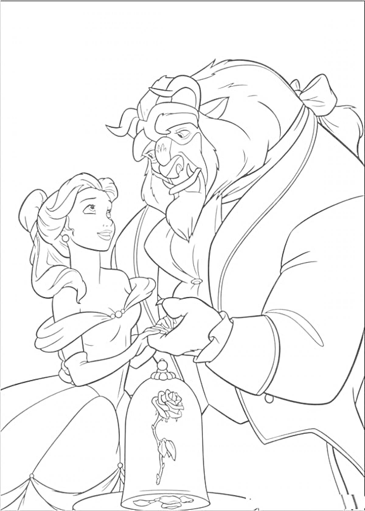 Принцесса Бель и Чудовище с розой в колбе
