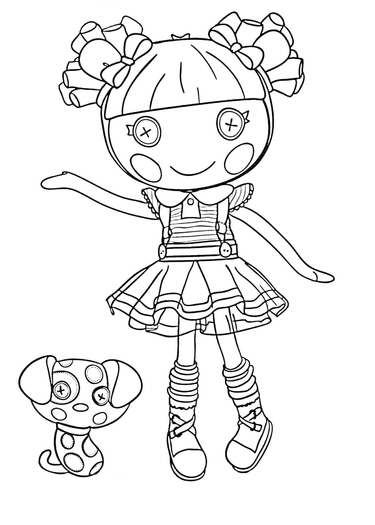 Раскраска Кукла Лалалупси с милым щенком и бантиками на голове
