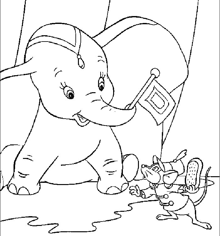 На раскраске изображено: Дамбо, Флаг, Перчатки, Из мультфильмов, Мышь, Слон