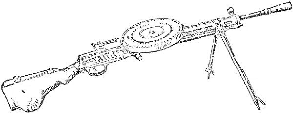 На раскраске изображено: Пулемет, Сошки, Оружие