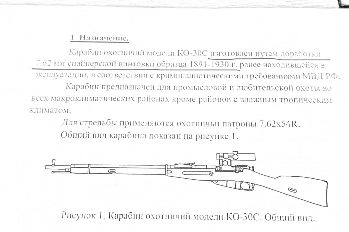 Раскраска Карабин охотничий модели КО-30С. Общий вид