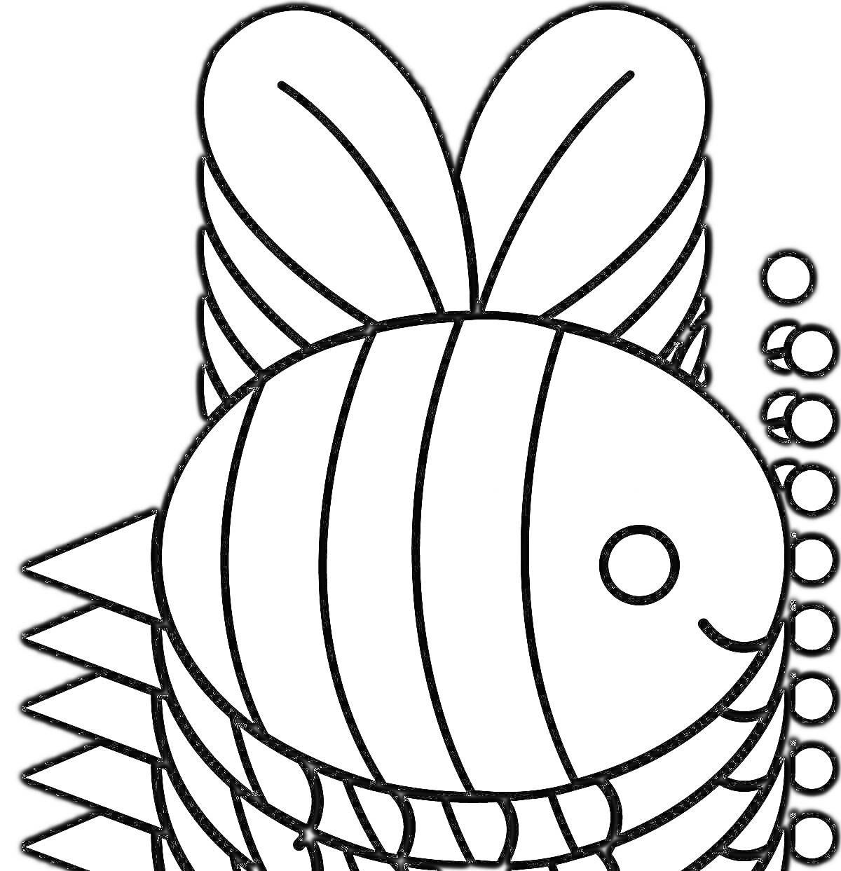 Раскраска Пчелка с полосками и простым лицом на черном фоне