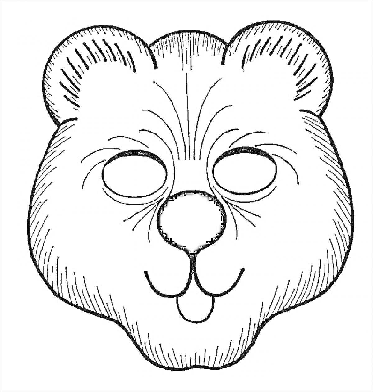 Раскраска Новогодняя маска медведя с ушами, глазницами, носом и улыбкой