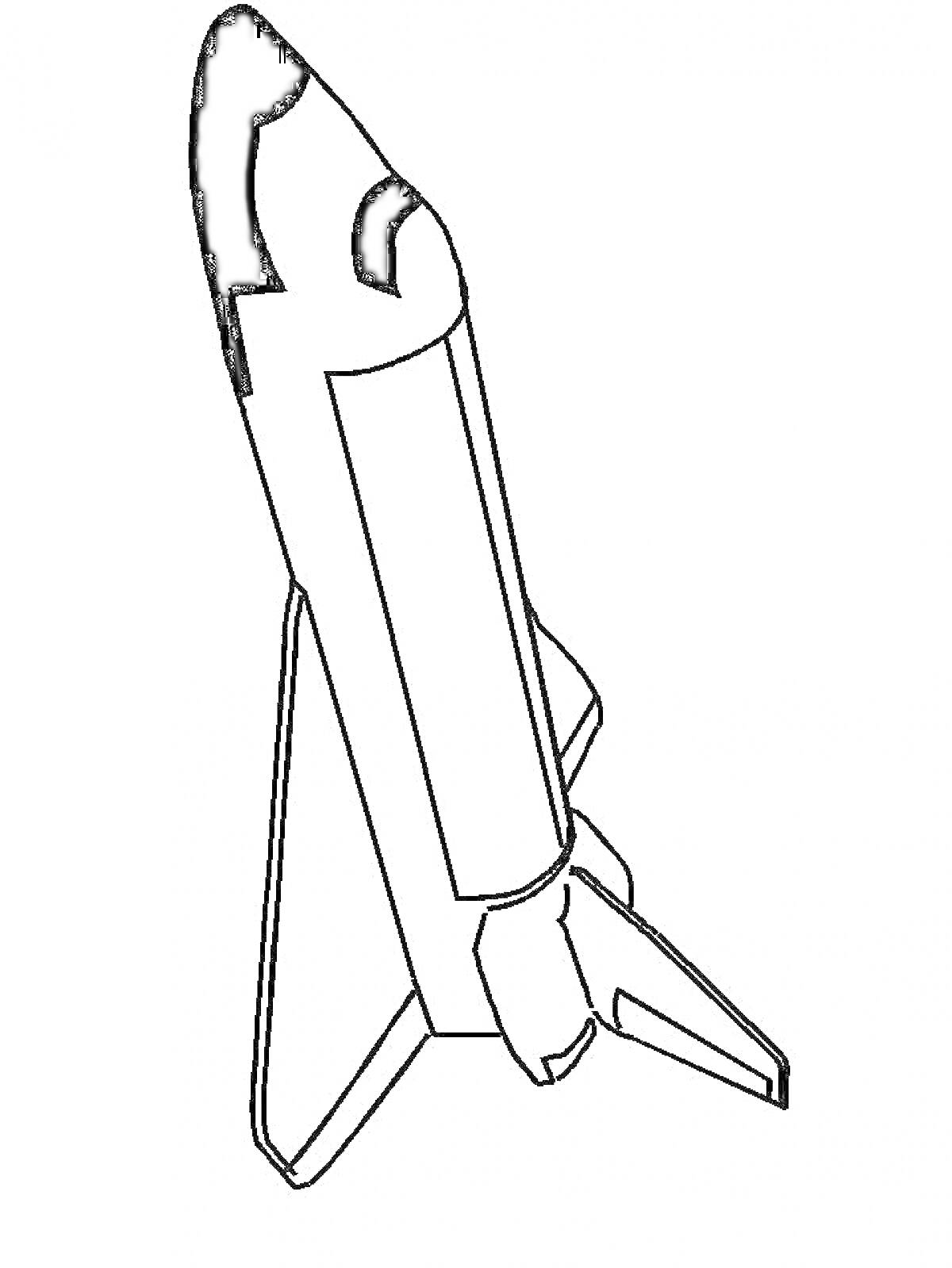 Раскраска Ракета с крыльями и плавниками