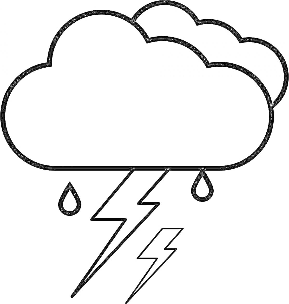 На раскраске изображено: Буря, Дождь, Молния, Природа, Гроза, Дождевые капли