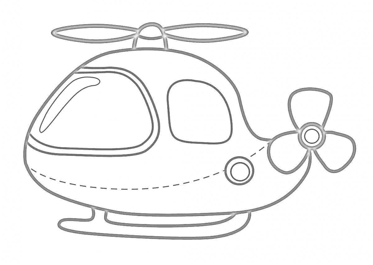 Раскраска Вертолёт с двумя лопастями и двумя окнами