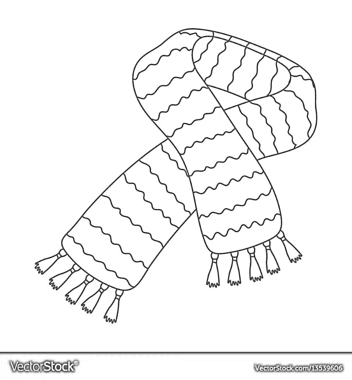 На раскраске изображено: Шарф, Волнистые полосы, Кисточки, Зима, Аксессуар, Для малышей, Одежда