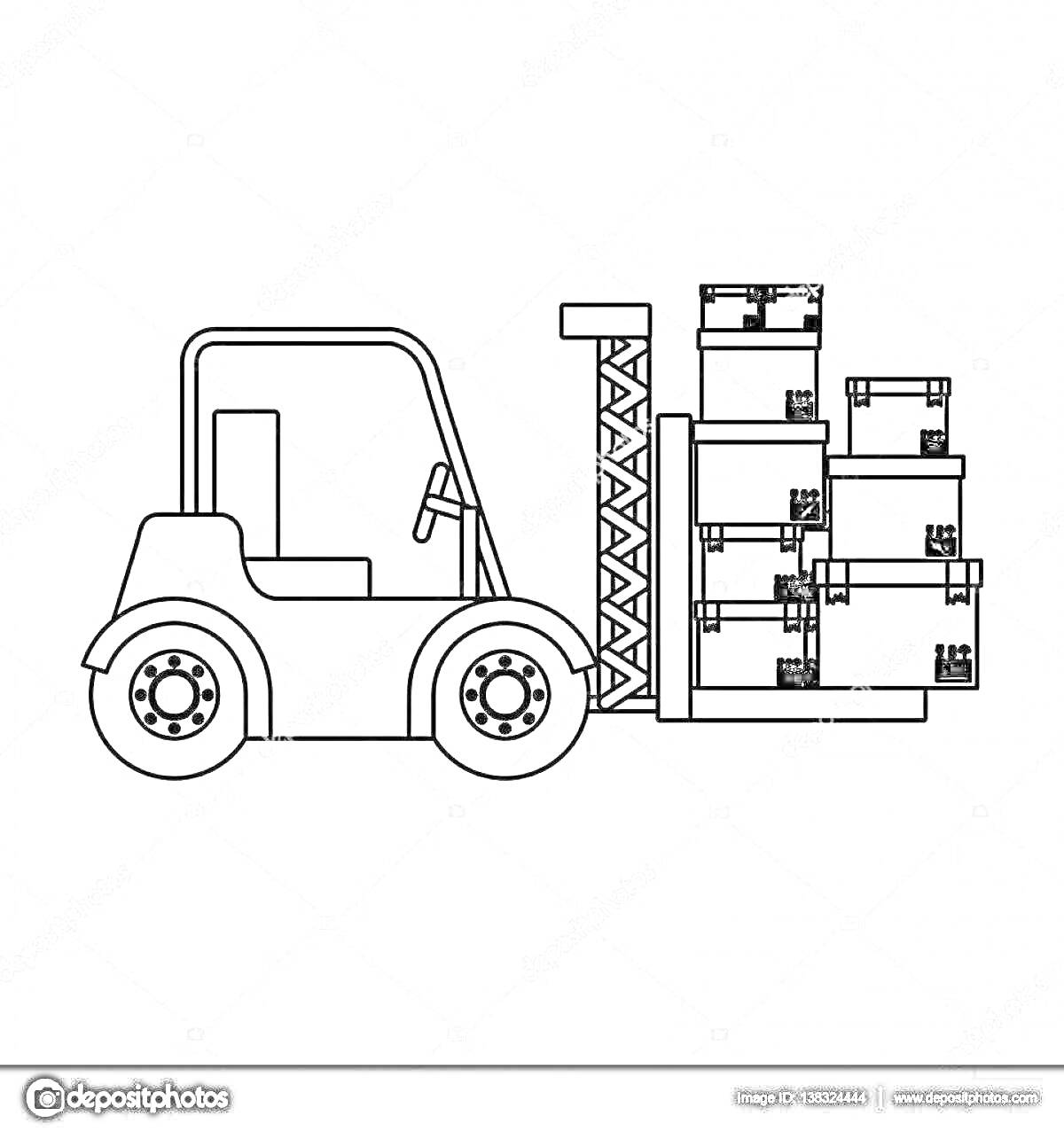 Раскраска Вилочный погрузчик, поднимающий коробки на паллете