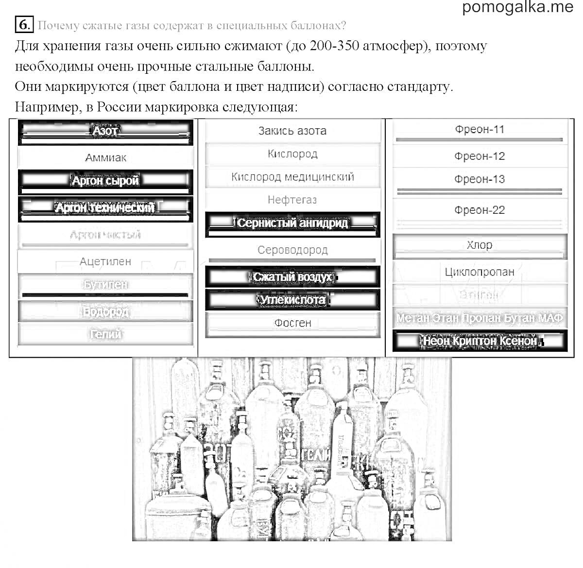 Раскраска Раскраска с газовыми баллонами и их маркировкой