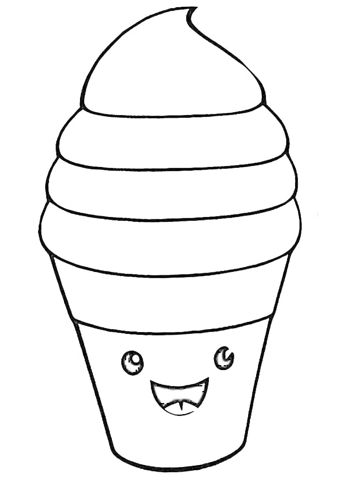 Раскраска Сквиши в виде мороженого с улыбкой и глазами