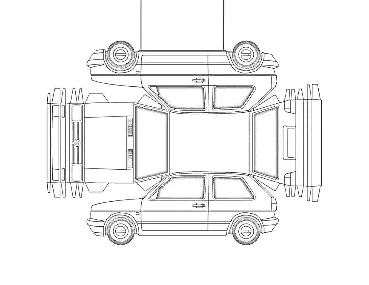 На раскраске изображено: Бумажная модель, Окна, Колёса, DIY