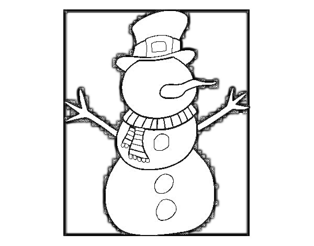На раскраске изображено: Шляпа, Шарф, Пуговицы, Зима, Для детей, Снеговики