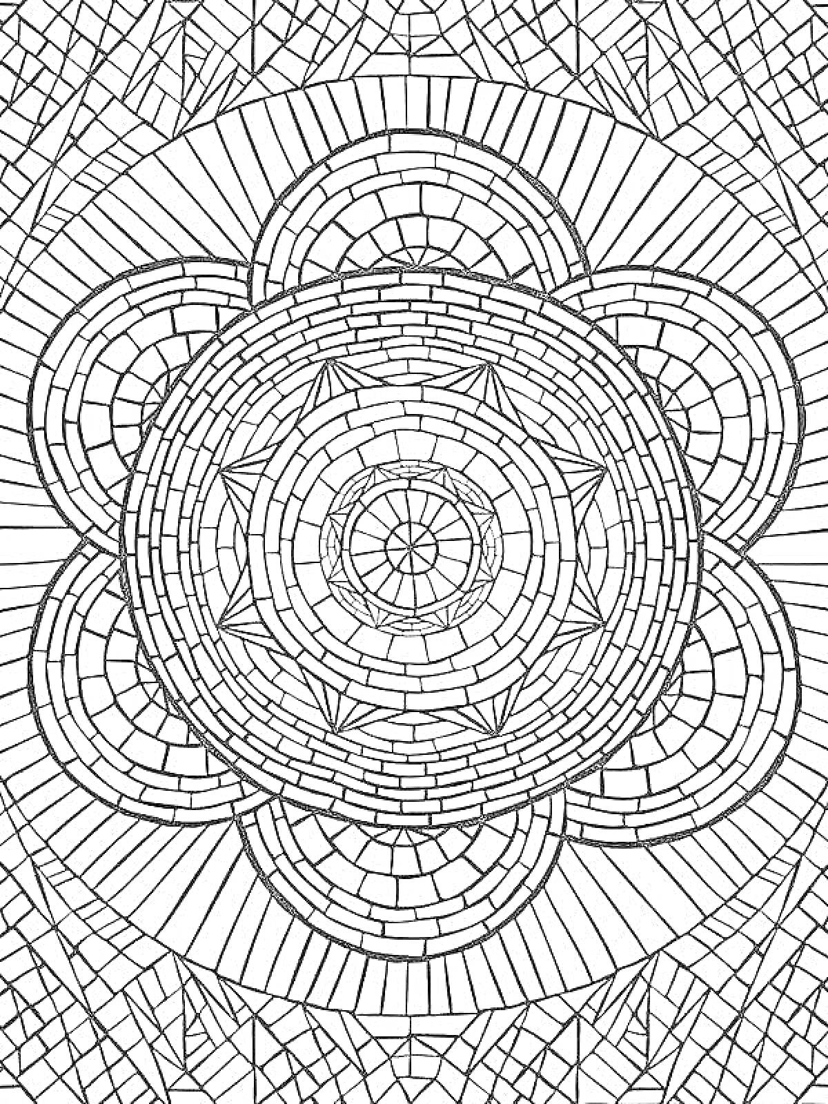 На раскраске изображено: Мозаика, Круги, Геометрические фигуры, Дизайн