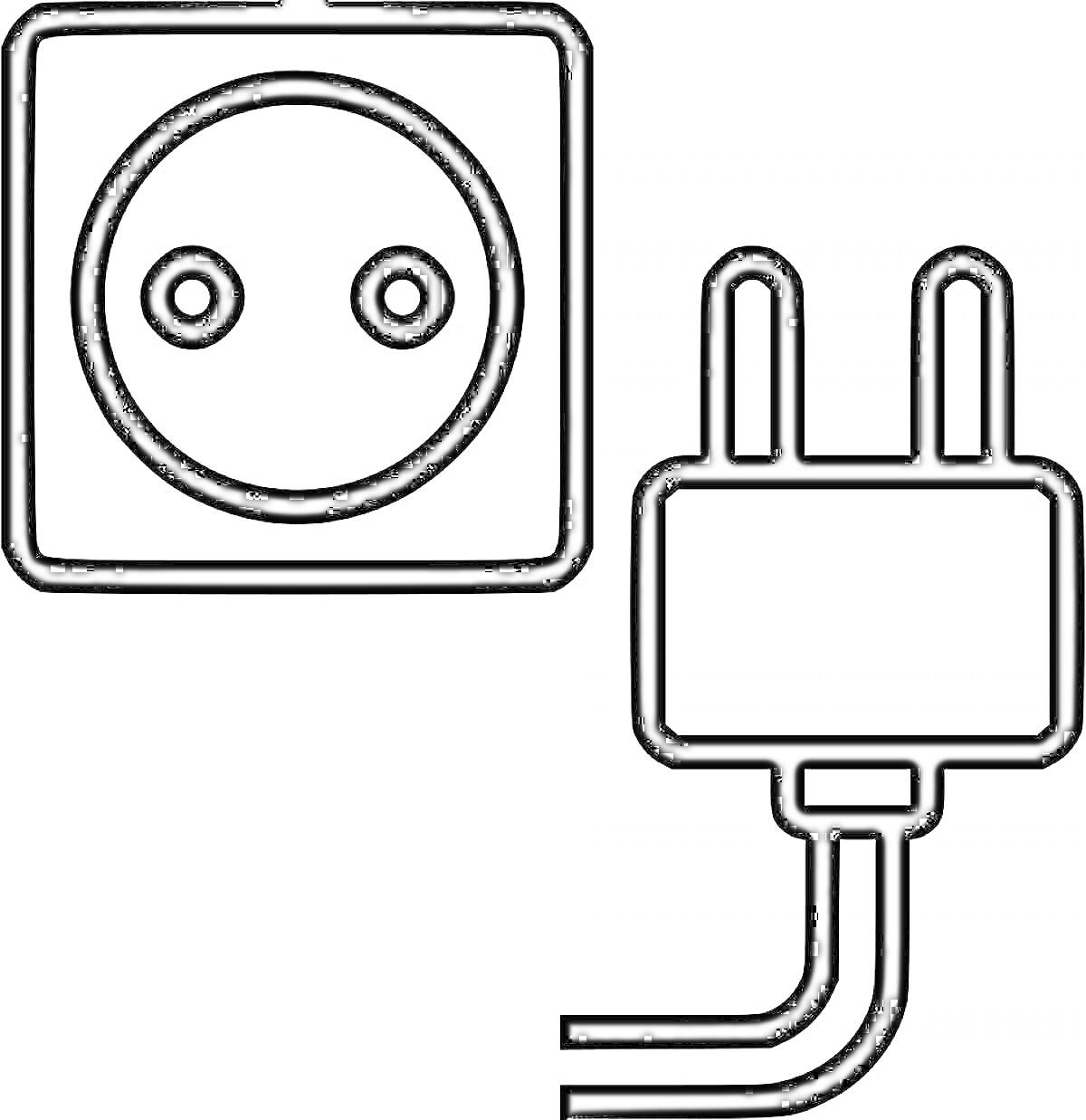 Раскраска Розетка с вилкой и подключенным кабелем