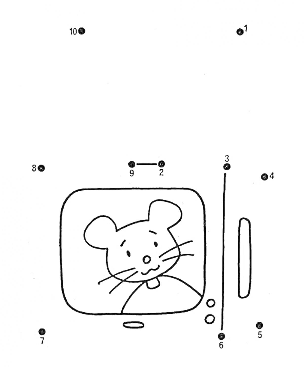 На раскраске изображено: Телевидение, Телевизор, Мышь, Для детей, Игра, Обучение