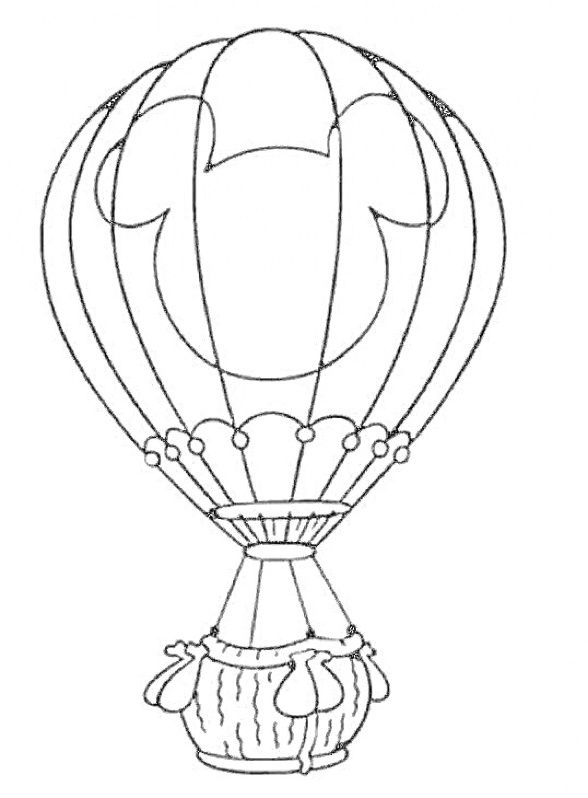 Раскраска Воздушный шар с изображением героя мультфильма и корзиной