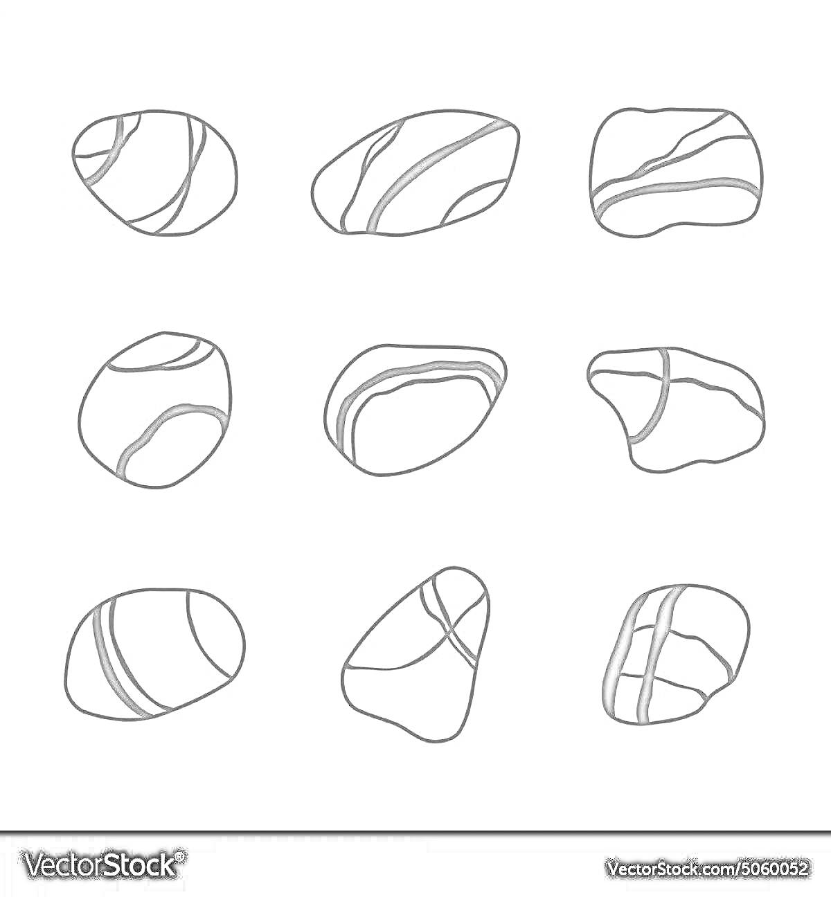 Раскраска Набор из девяти камушков с геометрическими узорами