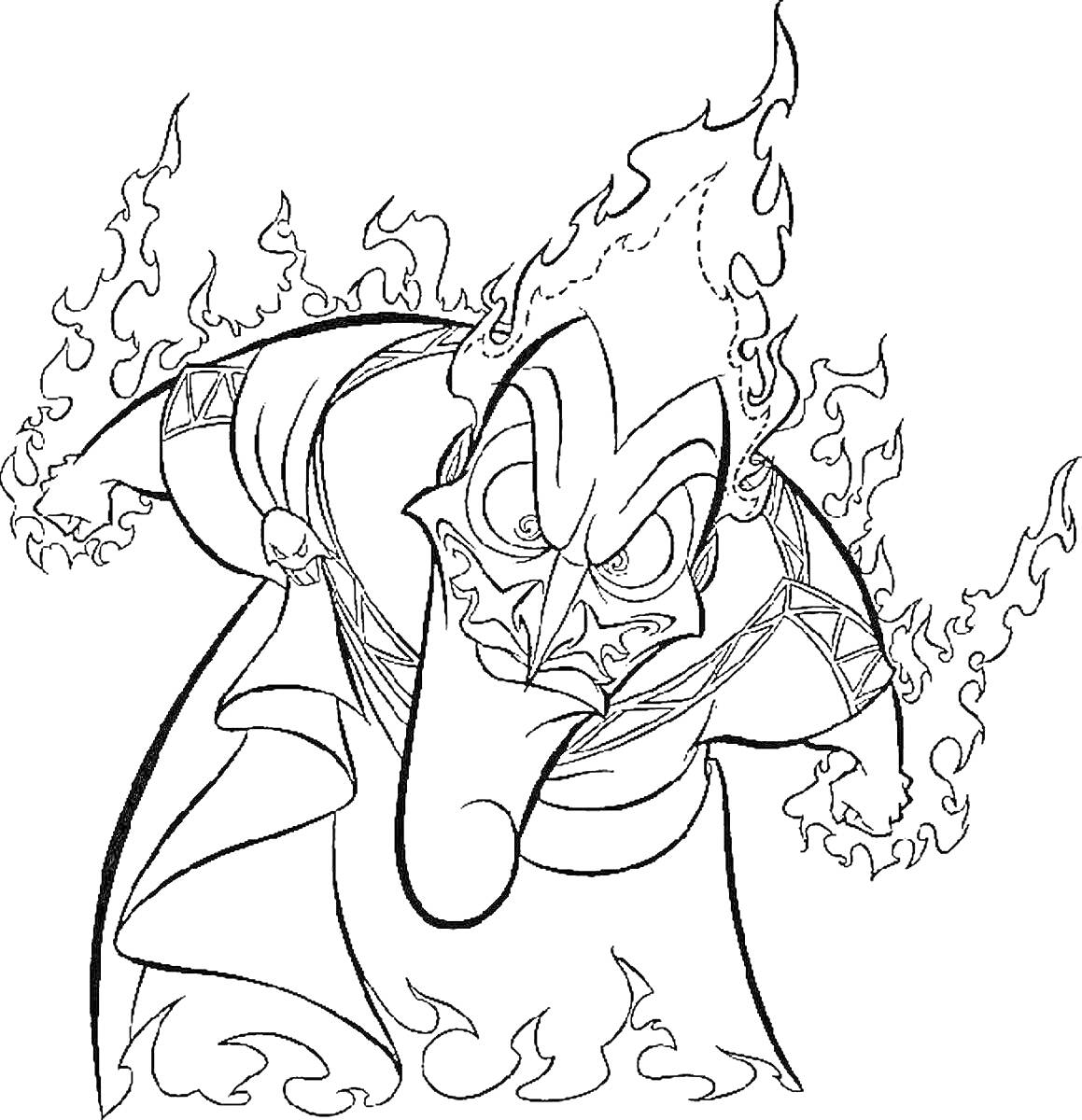 Раскраска Геркулес - разгневанный персонаж с огненной прической