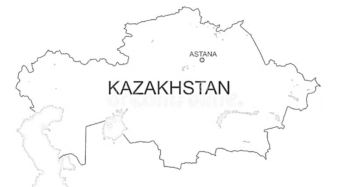 На раскраске изображено: Казахстан, Карта, Астана, География, Города, Границы