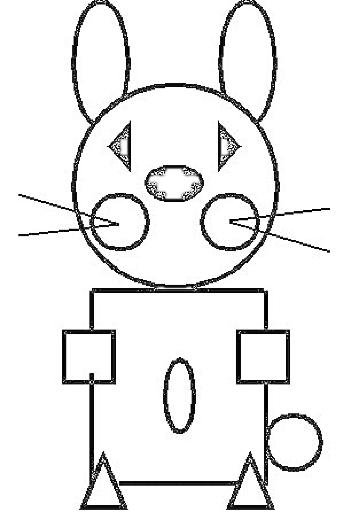 Раскраска Кролик из геометрических фигур (овал, круг, треугольник, прямоугольник)