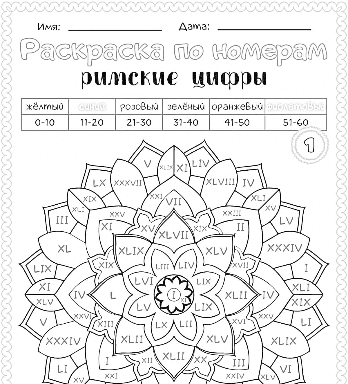 На раскраске изображено: Римские цифры, Учеба, Логика