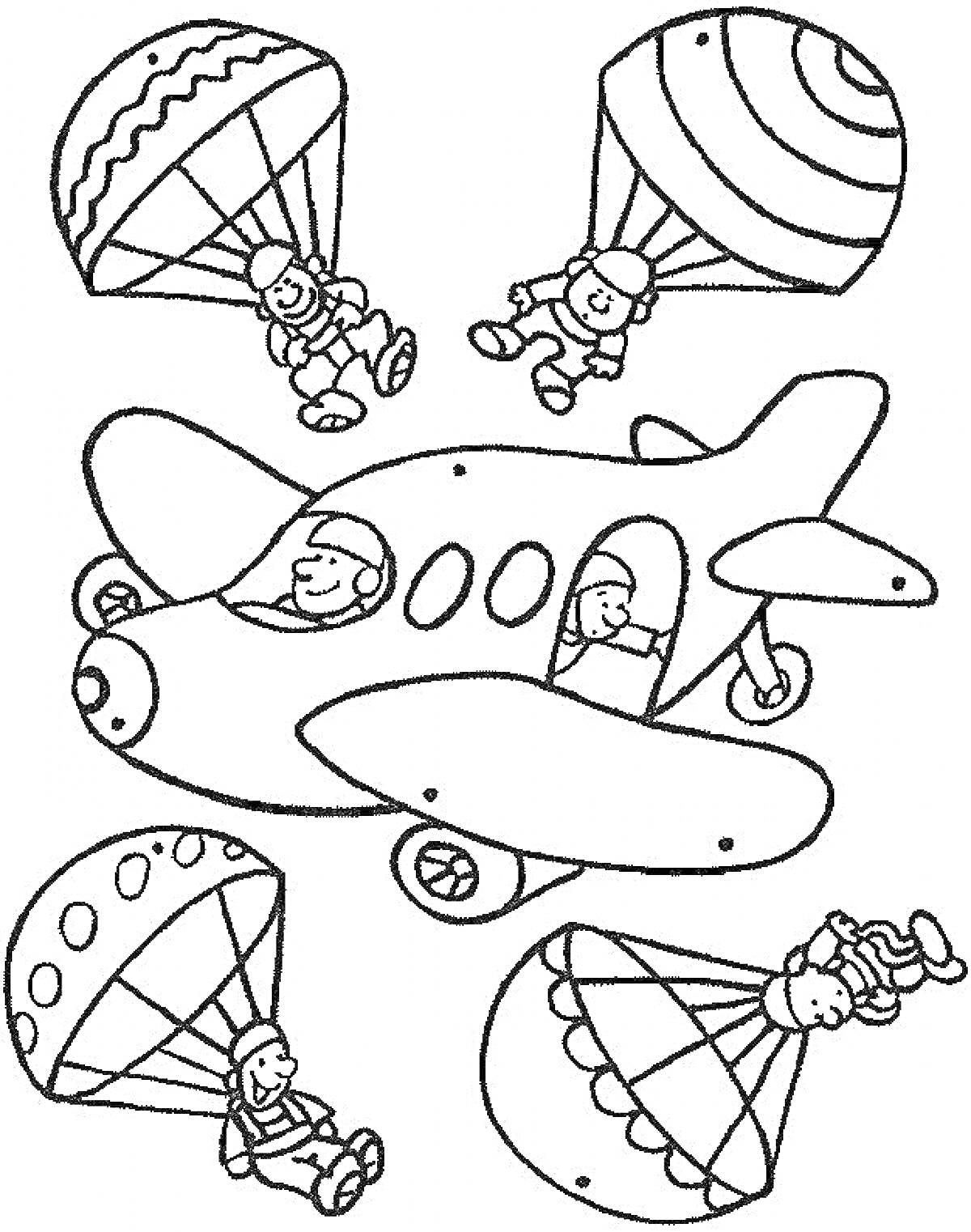 Раскраска Самолет и парашютисты
