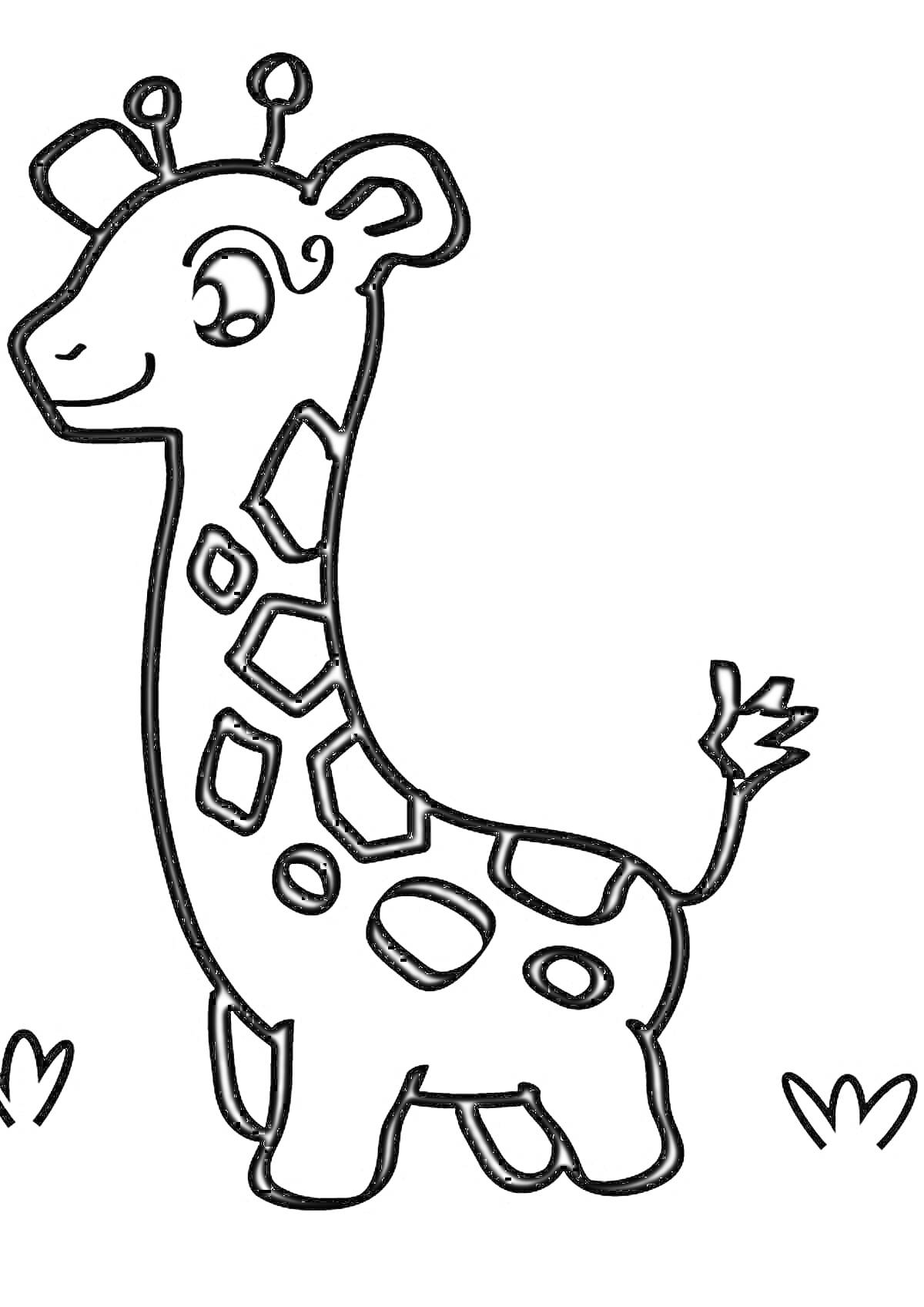 Раскраска Жираф с пятнами и травой