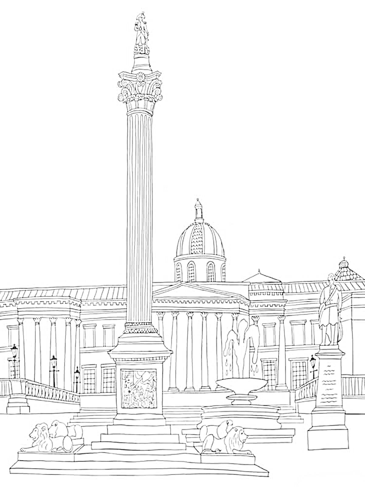 Дворцовая площадь с Александровской колонной, зданиями, скульптурами львов и архангела Гавриила