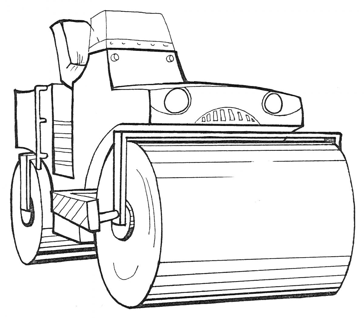 Раскраска Дорожный каток с большими вальцами и кабиной