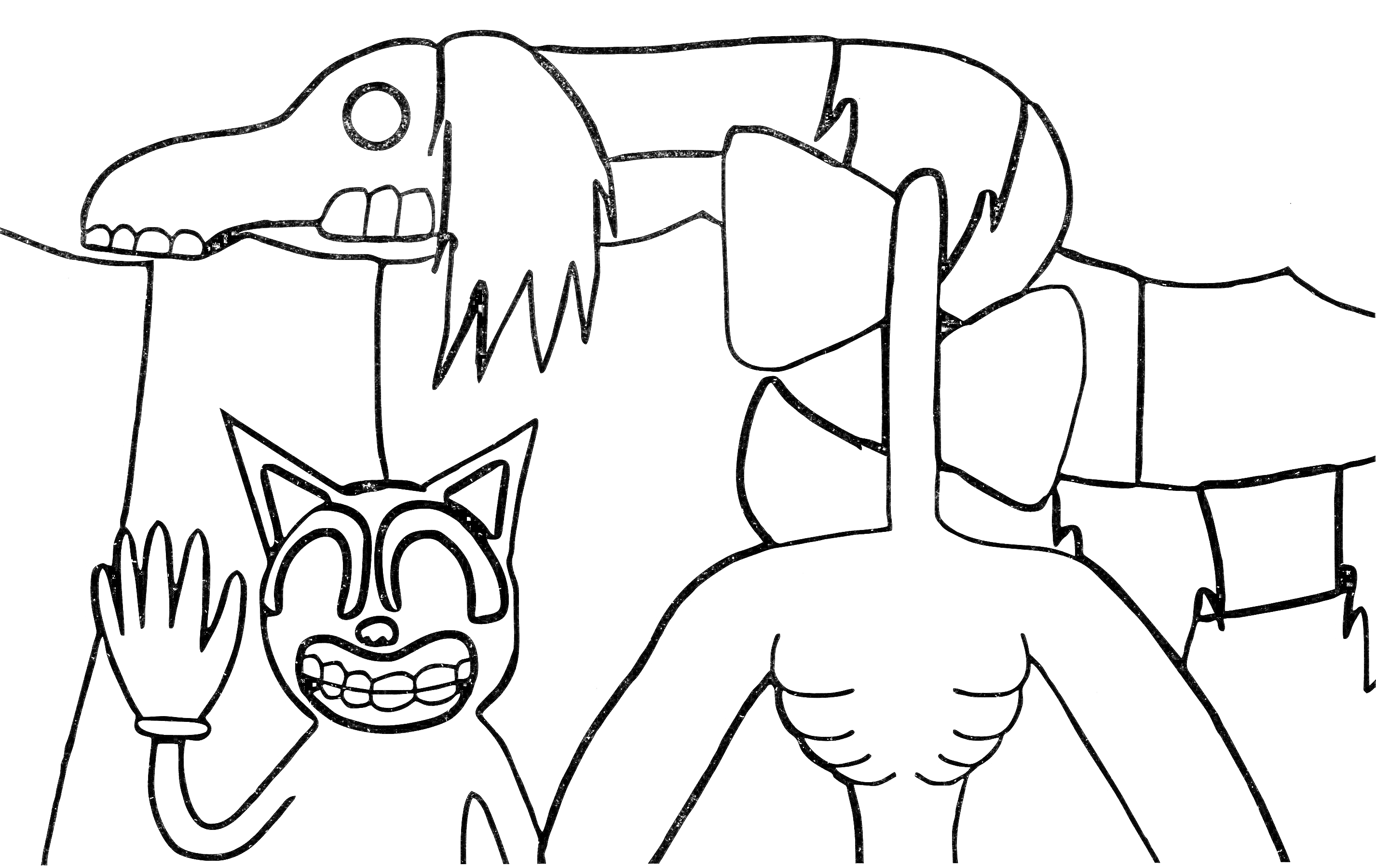 На раскраске изображено: Страшный кот, Дракон, Зубы