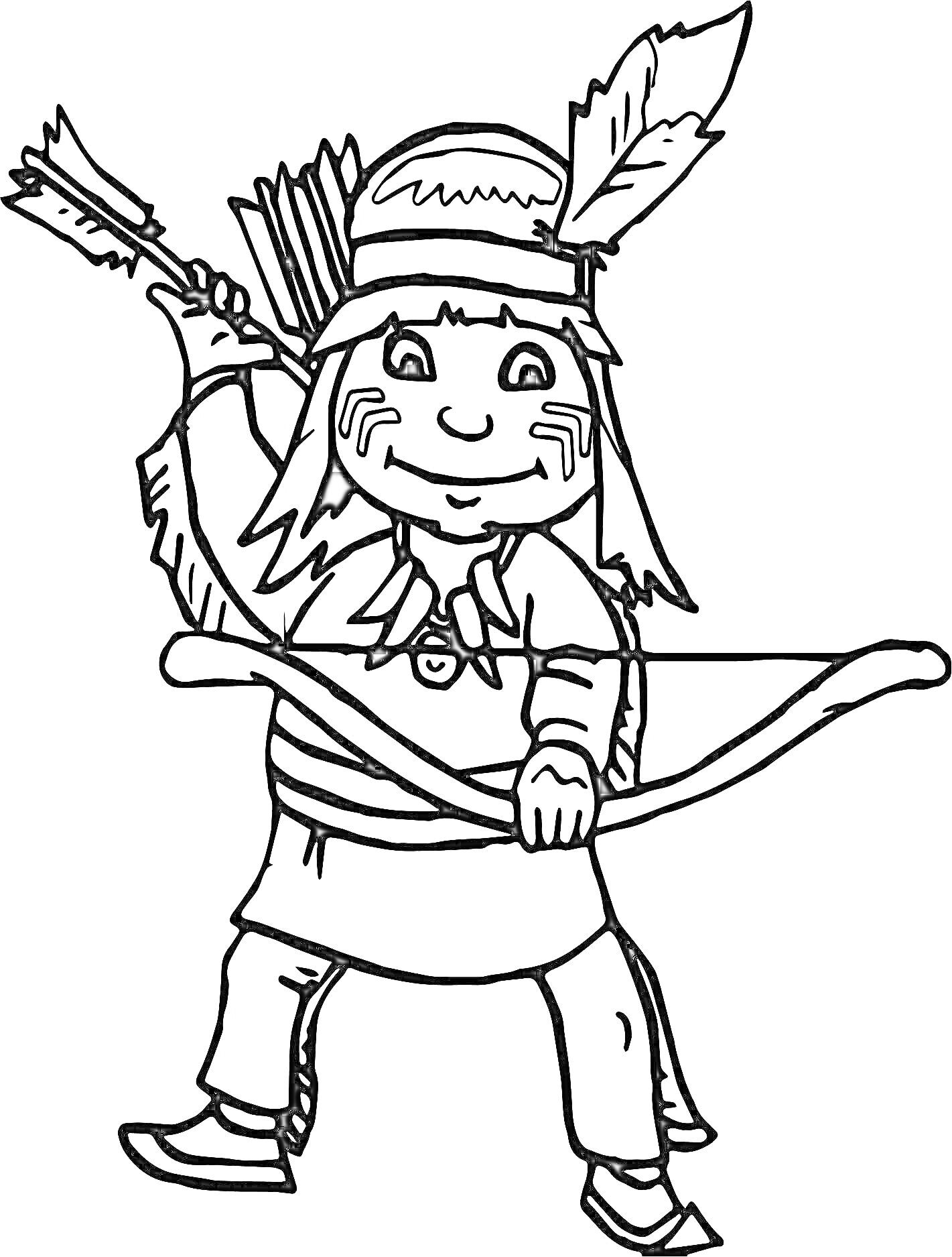 Раскраска Индеец с луком и стрелами