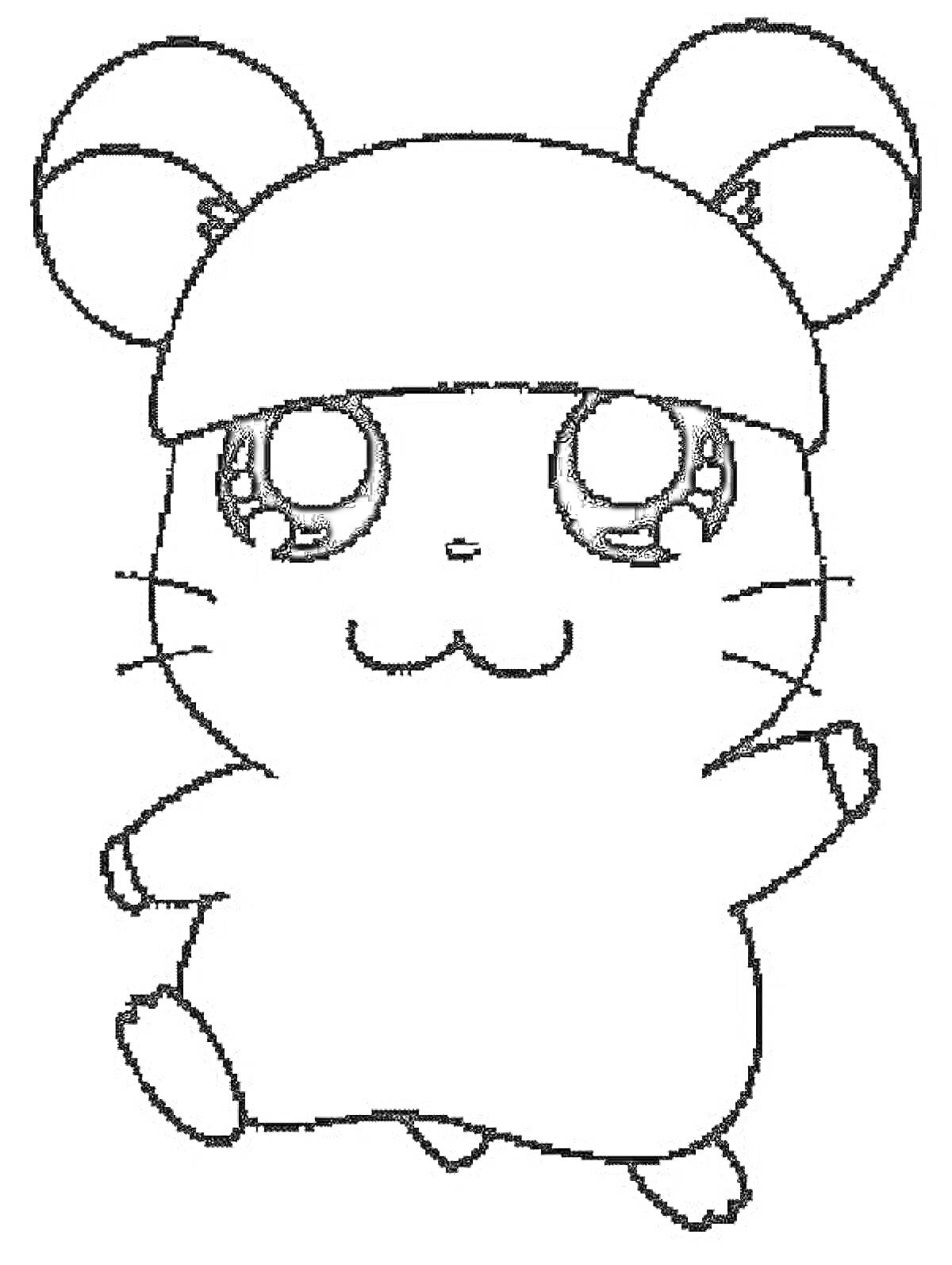 Раскраска Рисунок хомяка с круглыми ушами, большими глазами и маленькими лапками