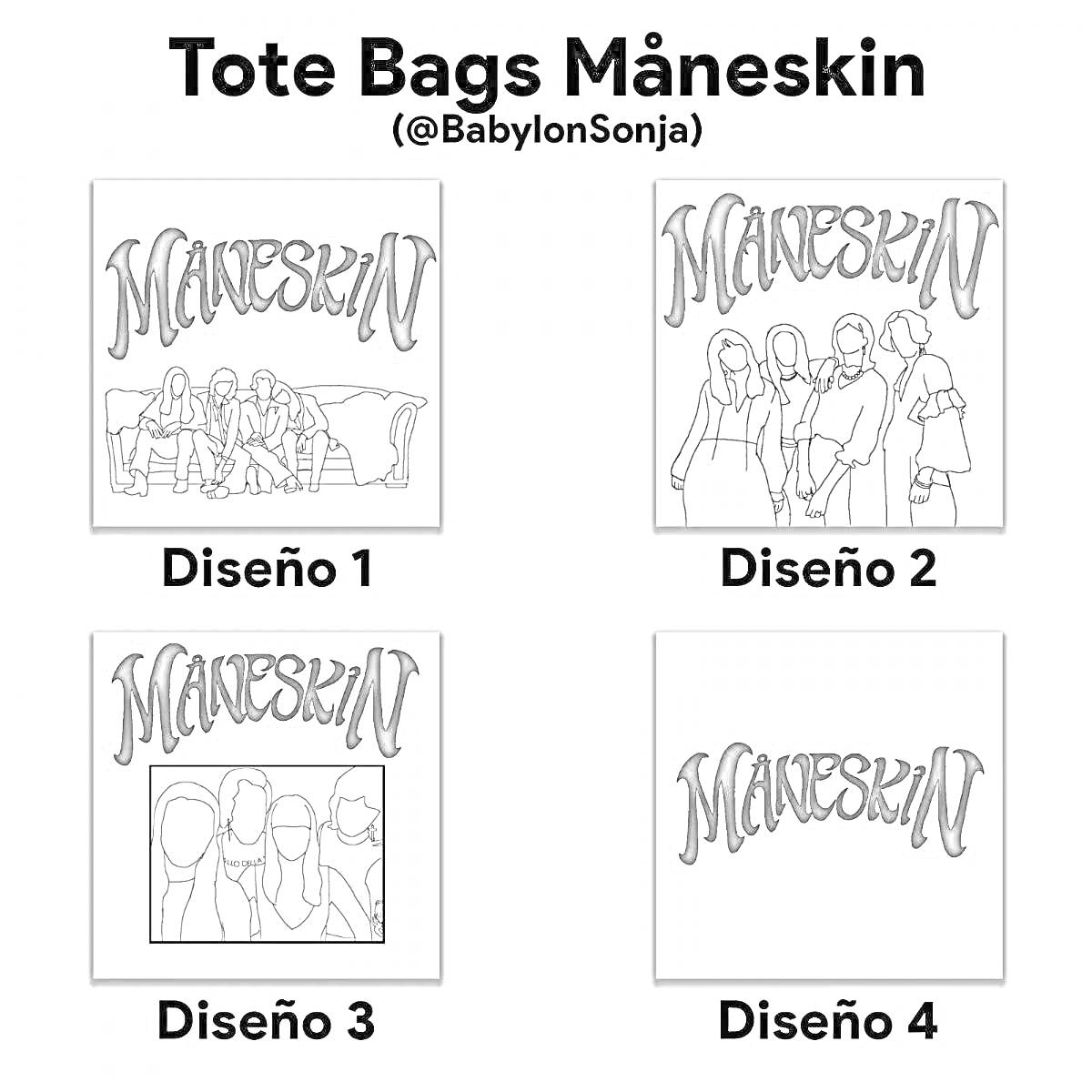 Раскраска Tote Bags Måneskin