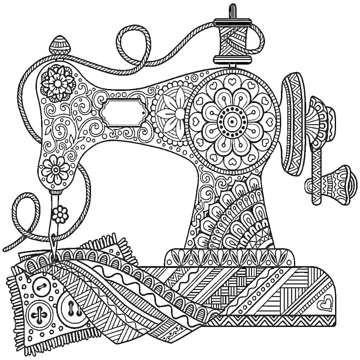 Раскраска швейная машина с узорами и шитьем