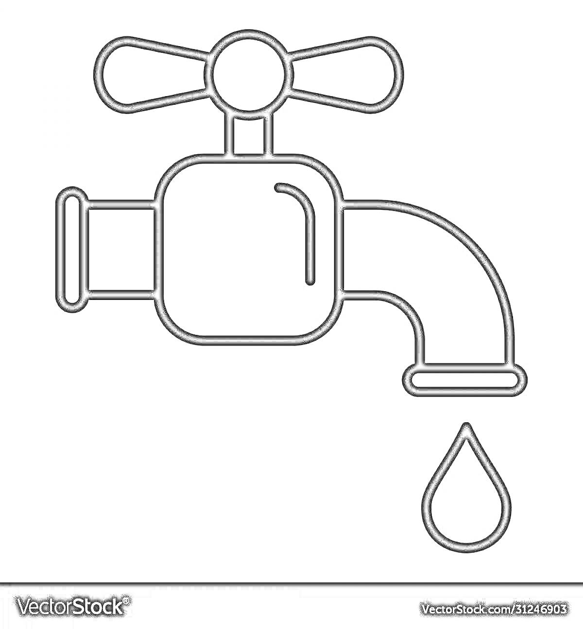Раскраска Кран с водой и каплей