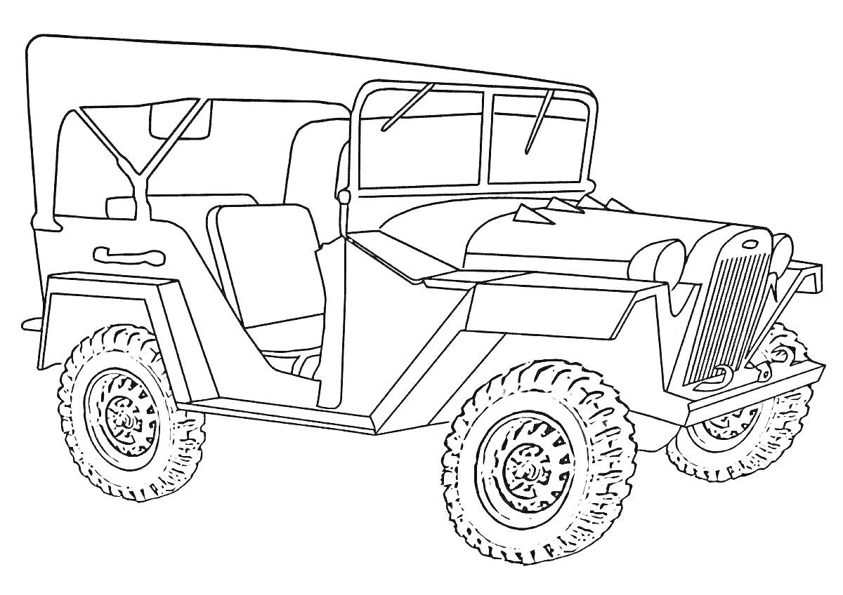 Раскраска внедорожник с двумя сиденьями и тентом