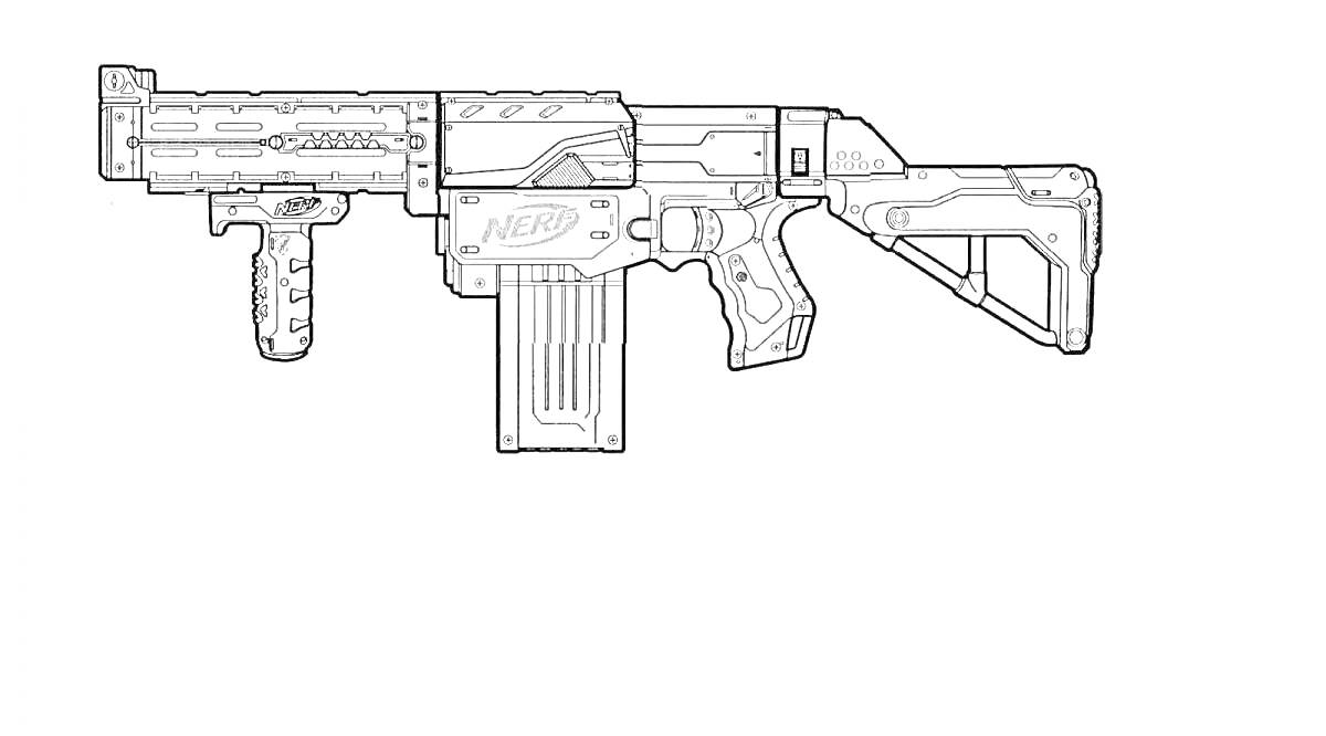 Раскраска Автоматическая винтовка с рукояткой, магазином и прикладом