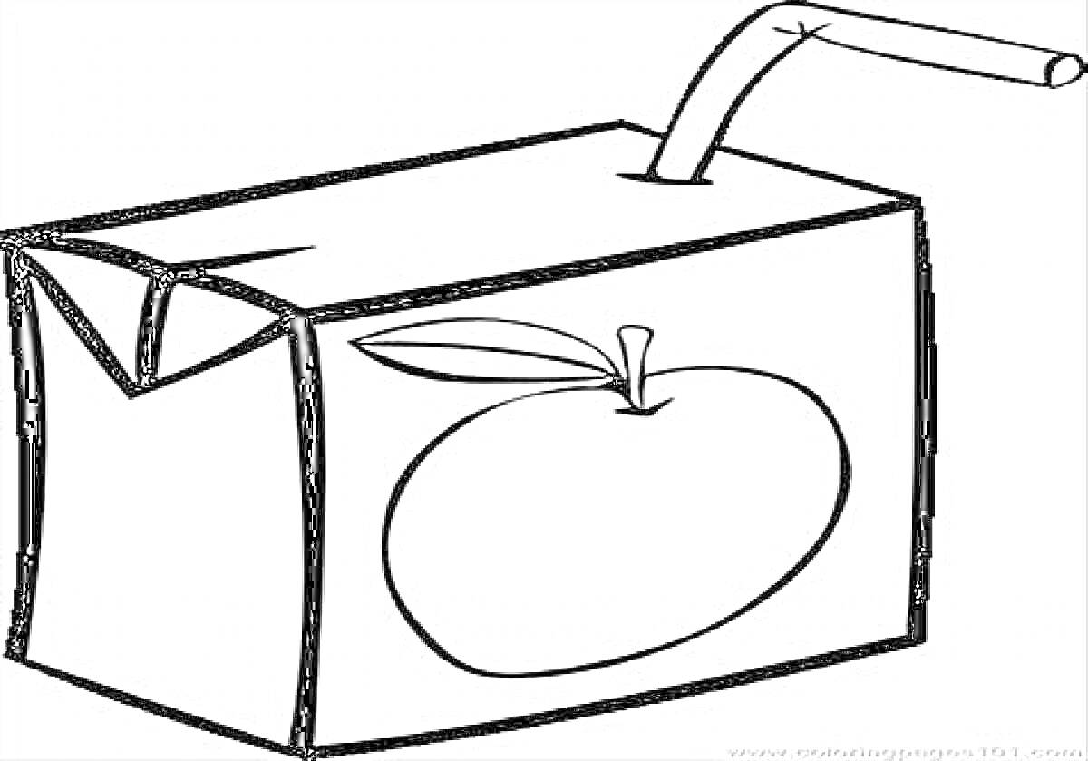 Раскраска Пакет сока с трубочкой и изображением яблока